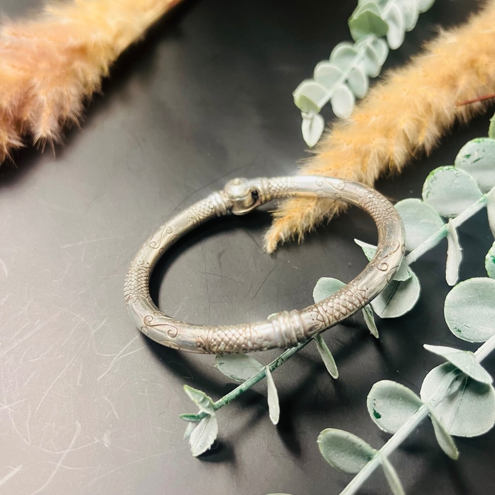 Vintage Tooled Metal Bangle Bracelet | Ethnic Boho Witchy Pagan Ritual | Ornate